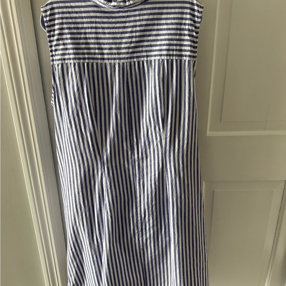 Lush Navy and White Striped Tie-Front Midi Dress - Picture 3 of 5